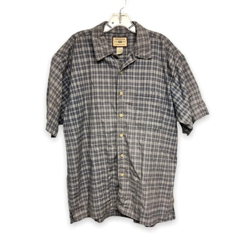 Adirondack trading Company vintage buttonup plaid short sleeve shirt 100% cotton